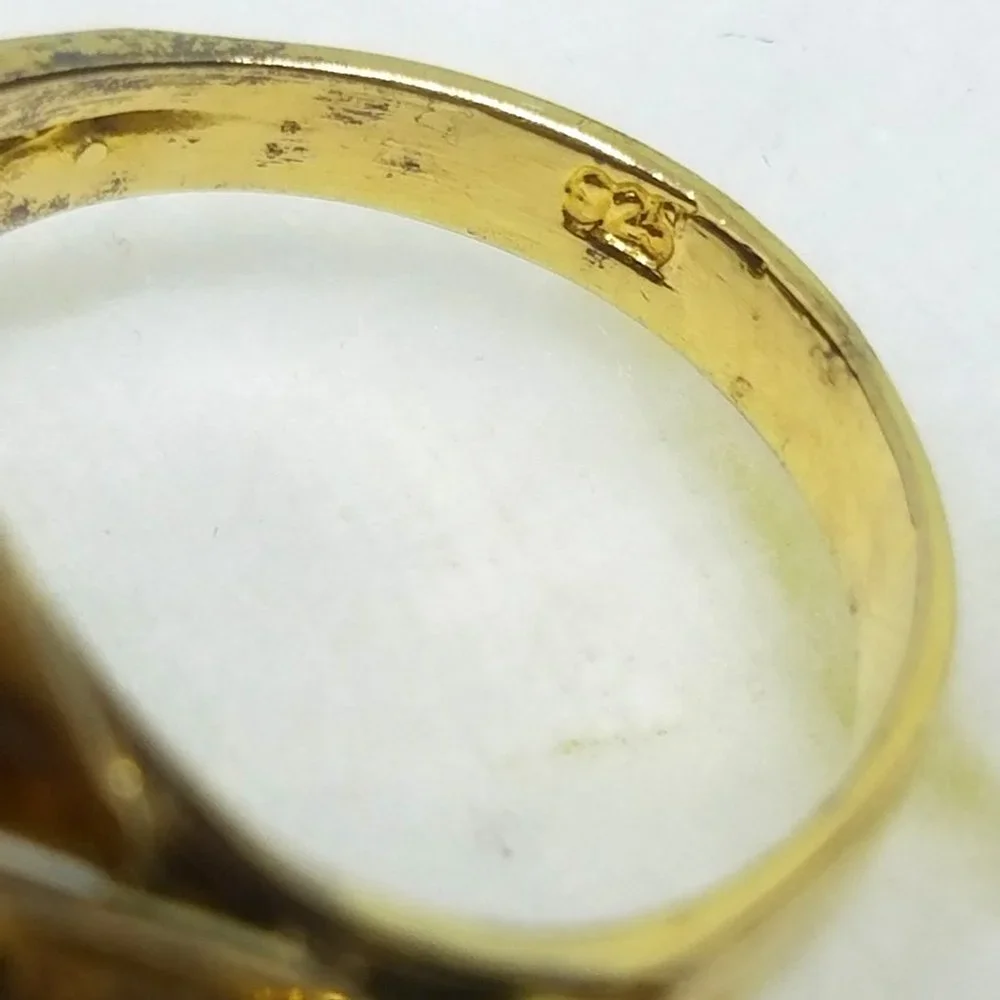 Vintage Oval Tiger Eye Stone Ring set in 925 Gold Plated Sterling Silver Ring